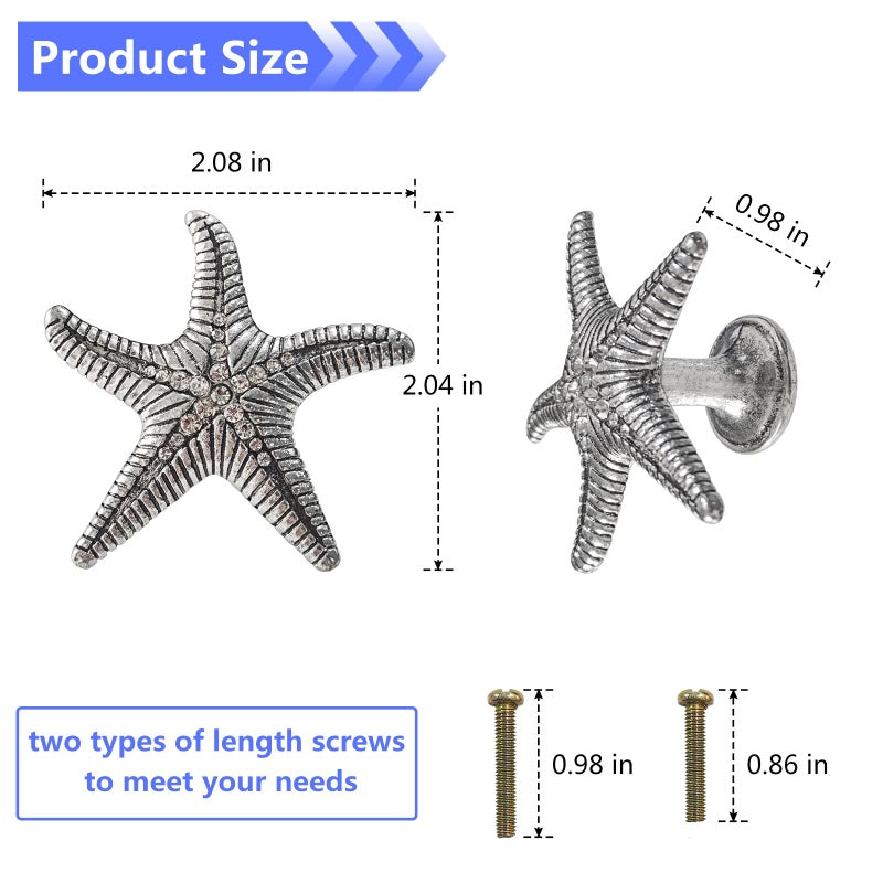 Xinally 6 Pieces Starfish Knobs, Coastal Beach Cute Ocean Animal Theme Single Hole Pulls for Suitable for Suitable for Kitchen Bathroom Dressers Closets Kitchens and Other Home Decoration (Starfish) - Image 2